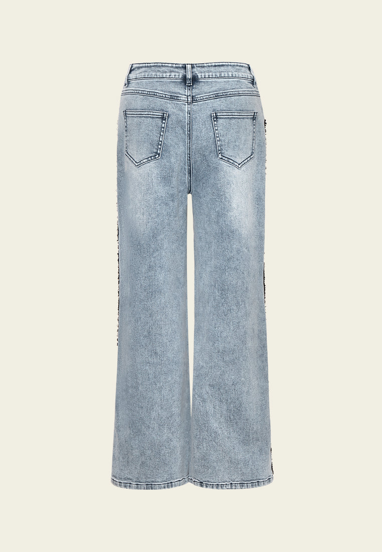 Washed Decorated-sideseam Flared Denim