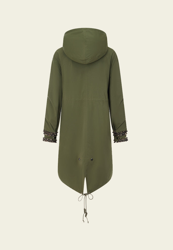 Frayed-and-chain-trim Drawstring Hooded Parka