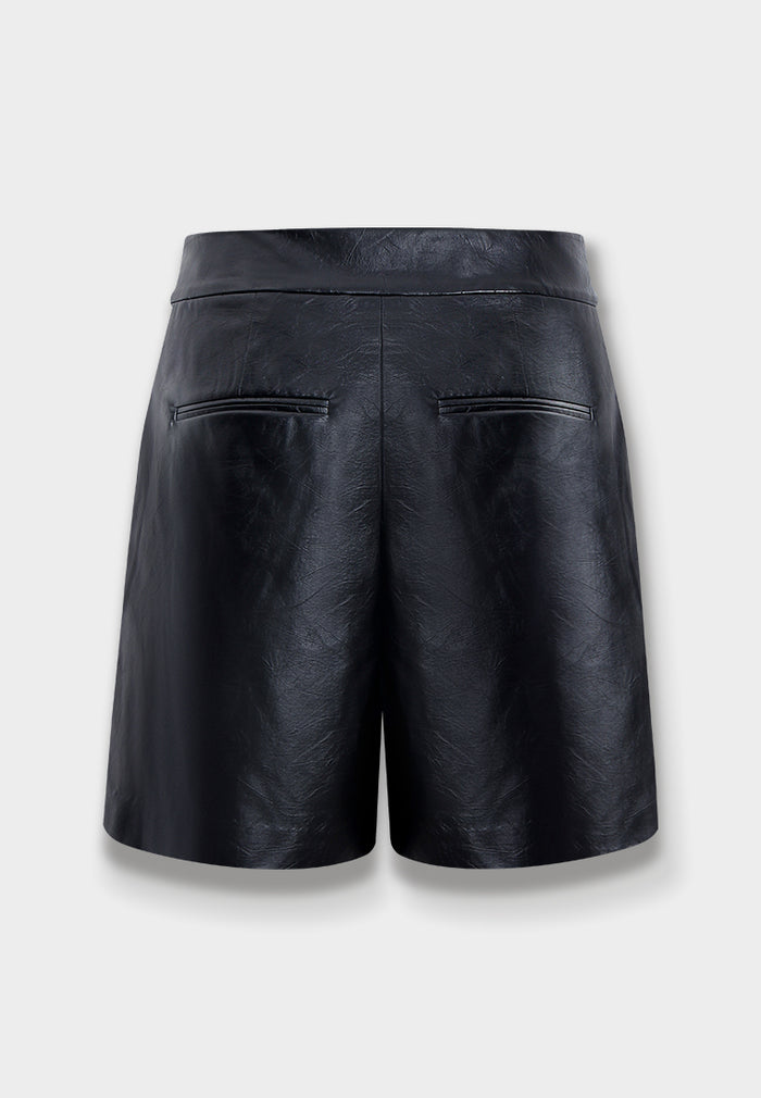 Short Tailleur Noir en Cuir Taille Haute