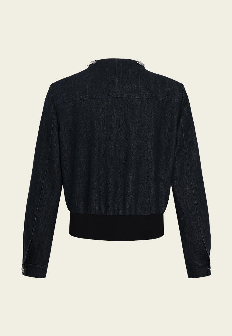 Contrasting-embellishment Denim Bomber Jacket