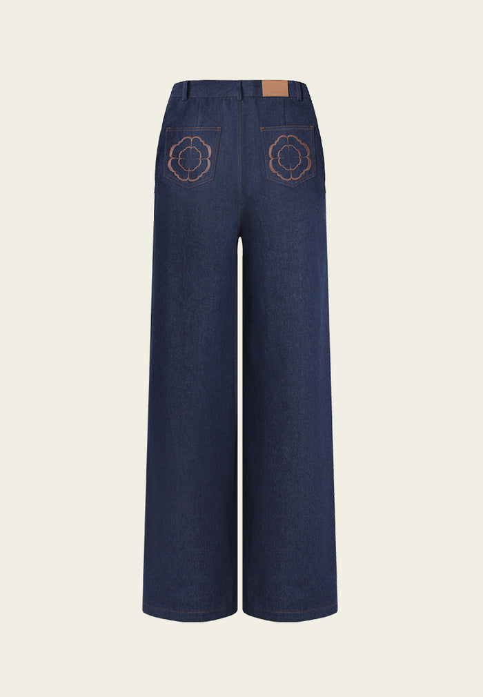 Wide-Leg High-Waist Denim Trousers