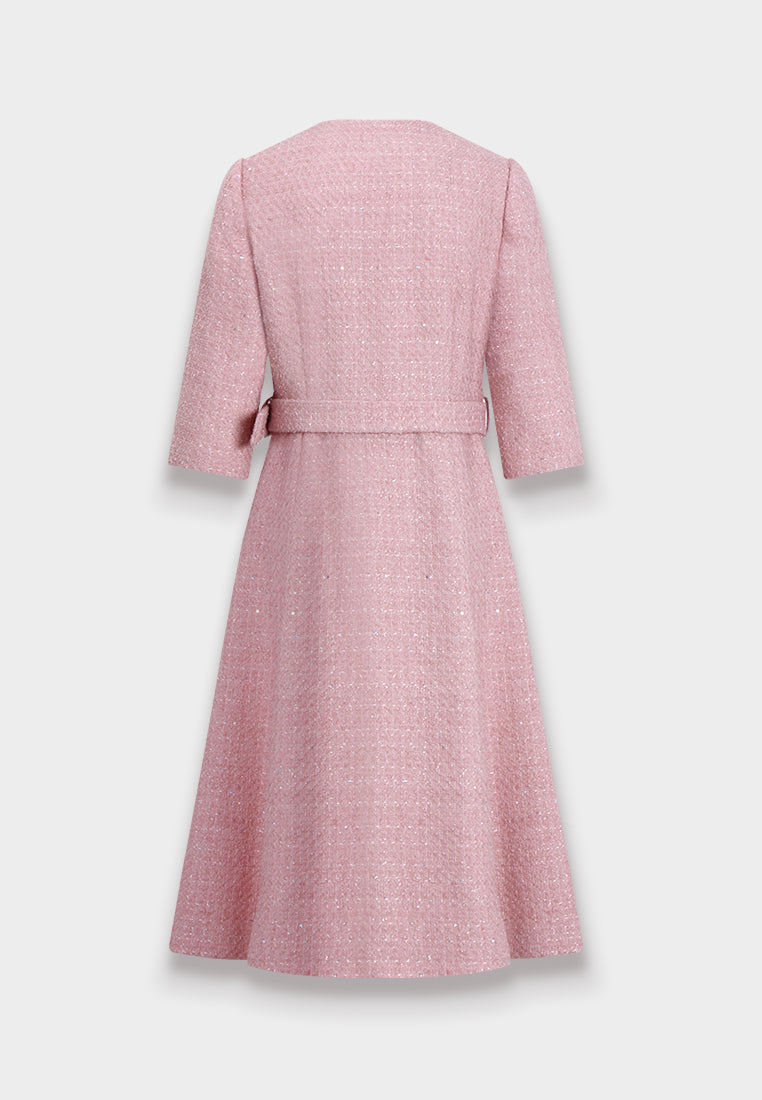 Éclat Bijou Belted Tweed Dress