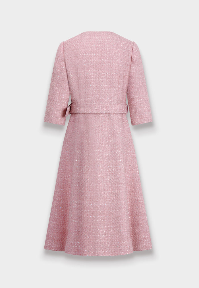 Éclat Bijou Belted Tweed Dress