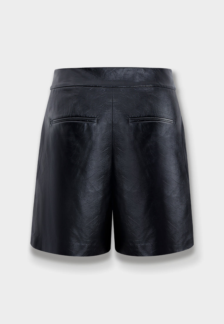 High-Waist Noir Leather Tailored Shorts