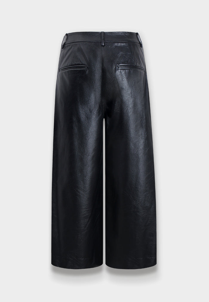 Pantalon Tailleur Large Noir en Cuir
