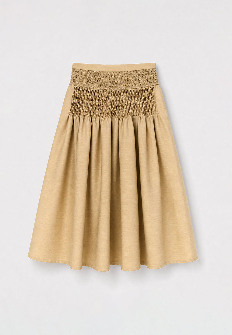 Beige Smock Plissé Skirt