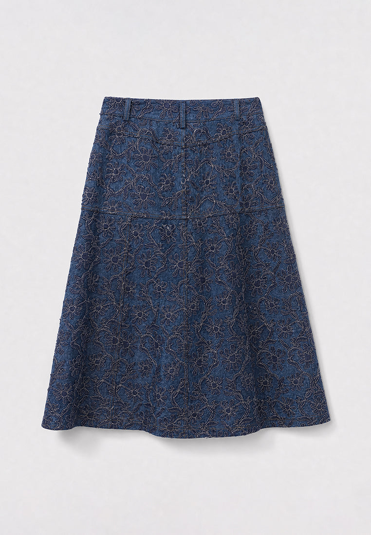 Bleu Dentelle Denim Skirt