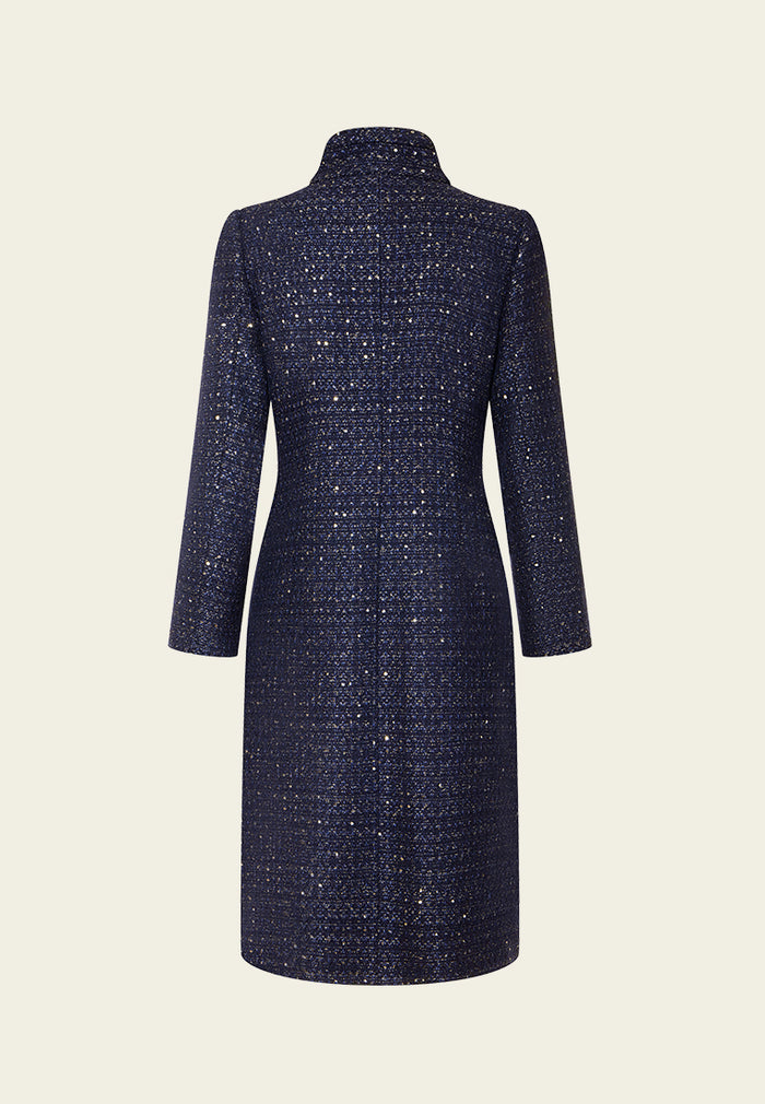 Stand-collar Concealed-fastening Sequin-detail Lurex Coat