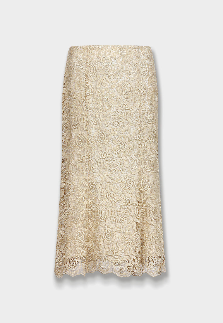 Champagne Lace Midi Skirt