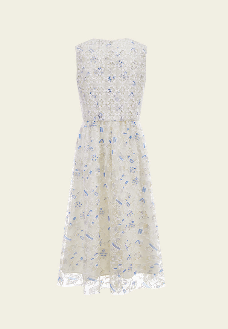Beige Dreamy Embroiderd Sleeveless Dress
