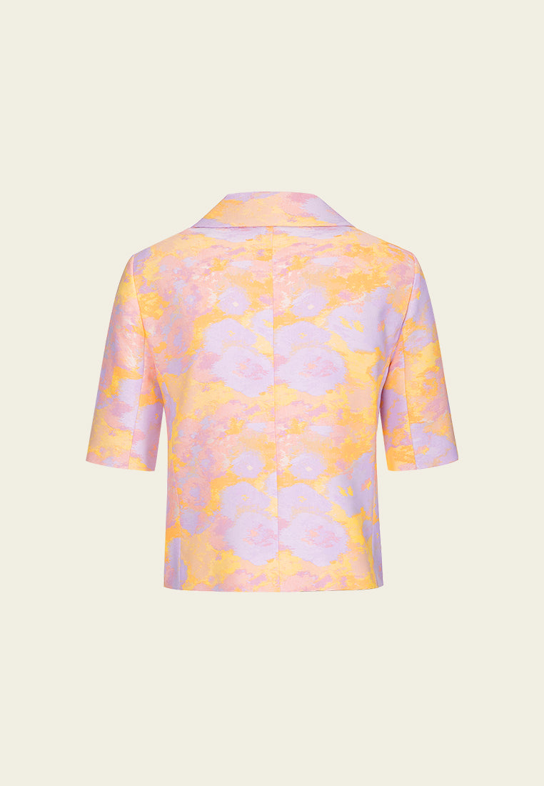 Watercolor Jacquard Notched-lapels Fitted Jacket