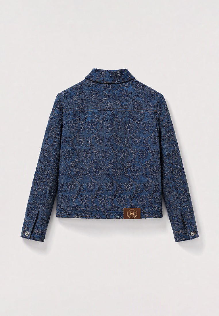 Bleu Denim Fleur Brodé Jacket