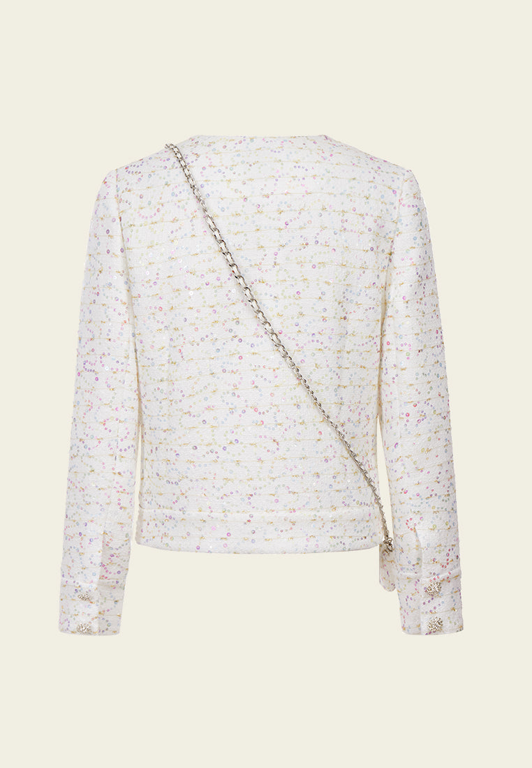 Candy Tone Sequin-detail Lurex Tweed Jacket with Pouch
