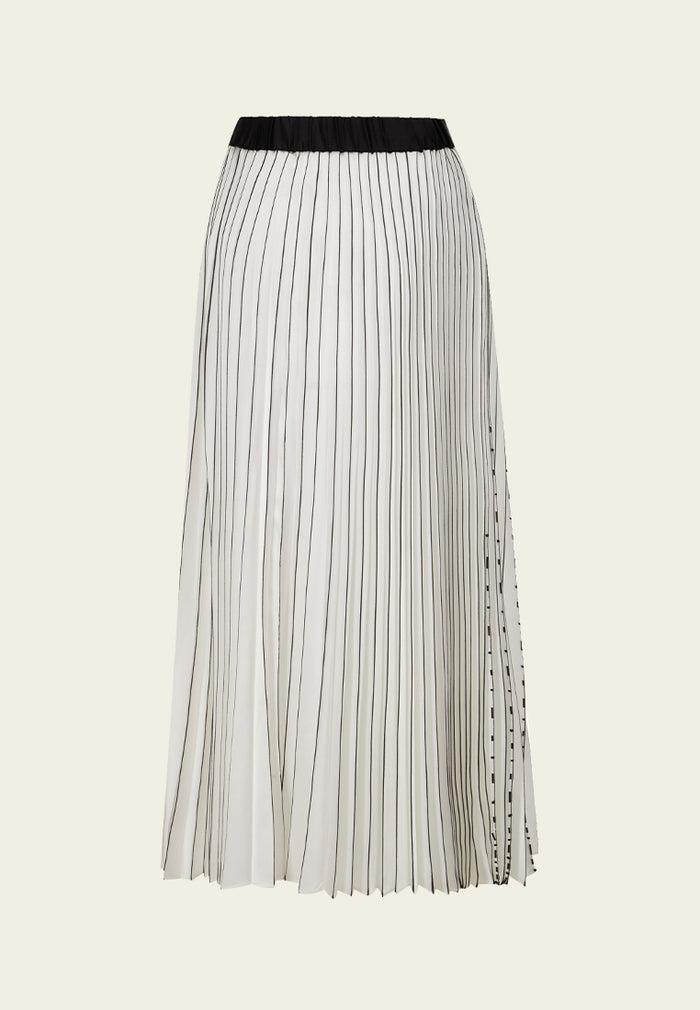 Beaded-detail Contrasting-trim Pleated Skirt