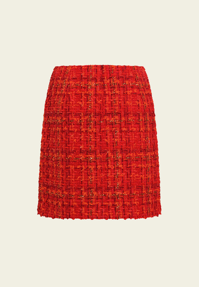 Rouge Éclat Buttoned Tweed Skirt
