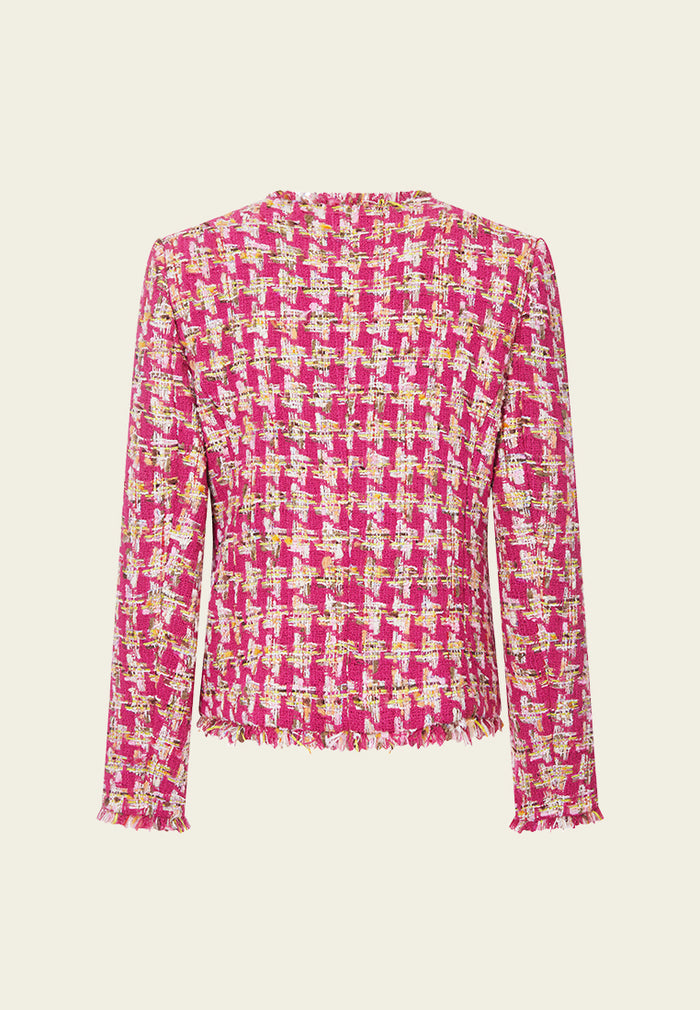 Fuchsia Houndstooth Frayed-trim Fantasy Jacket