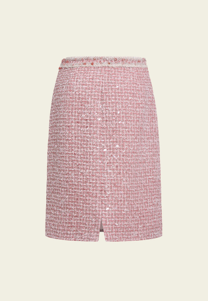 Fleur-Trim Tweed Skirt