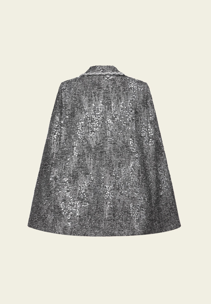 Sequin-detail Sliver-lurex Notch-lapel Cape