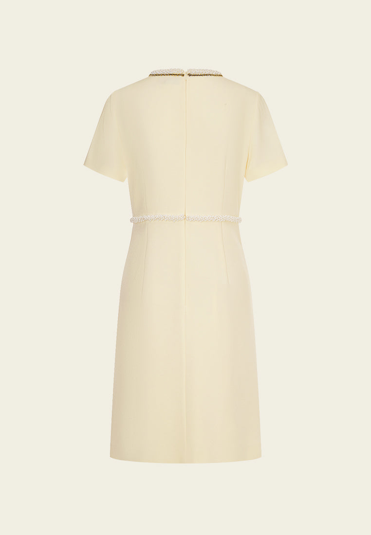 Custard Beaded Crepe Midi Dress MOISELLE