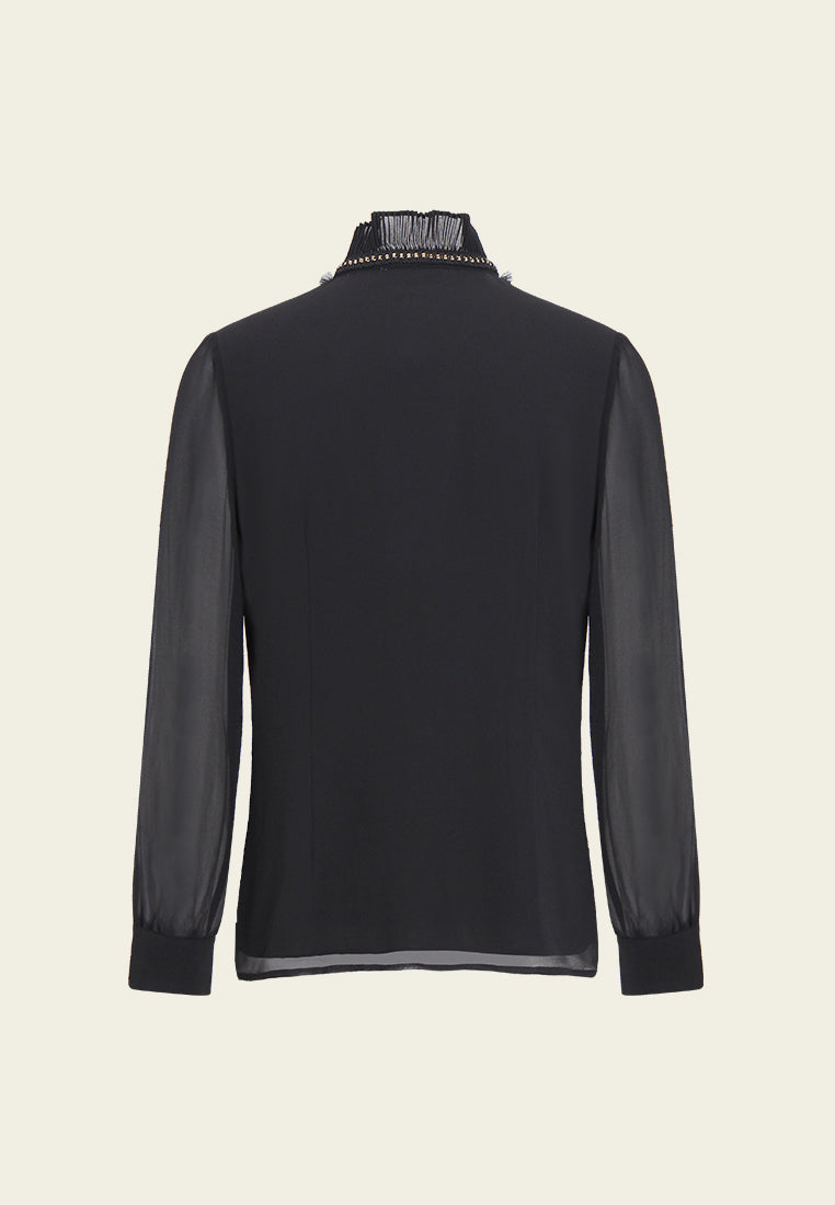 Embellished Pleated Sheer Blouse