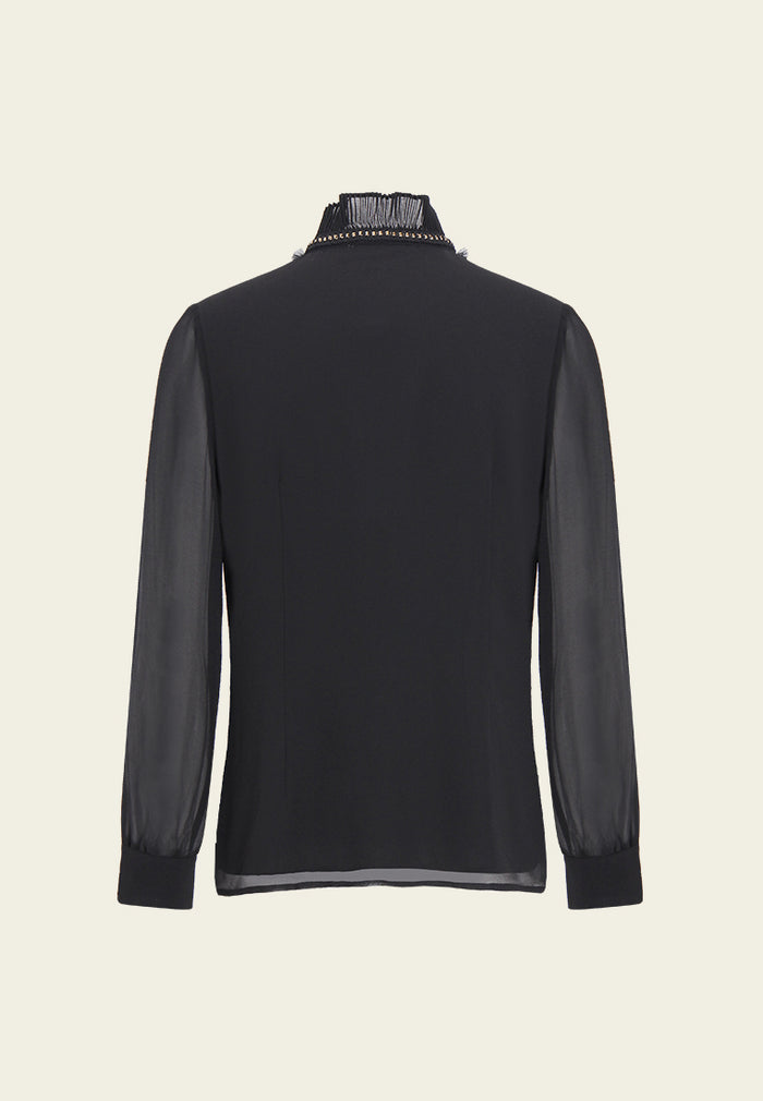 Embellished Pleated Sheer Blouse