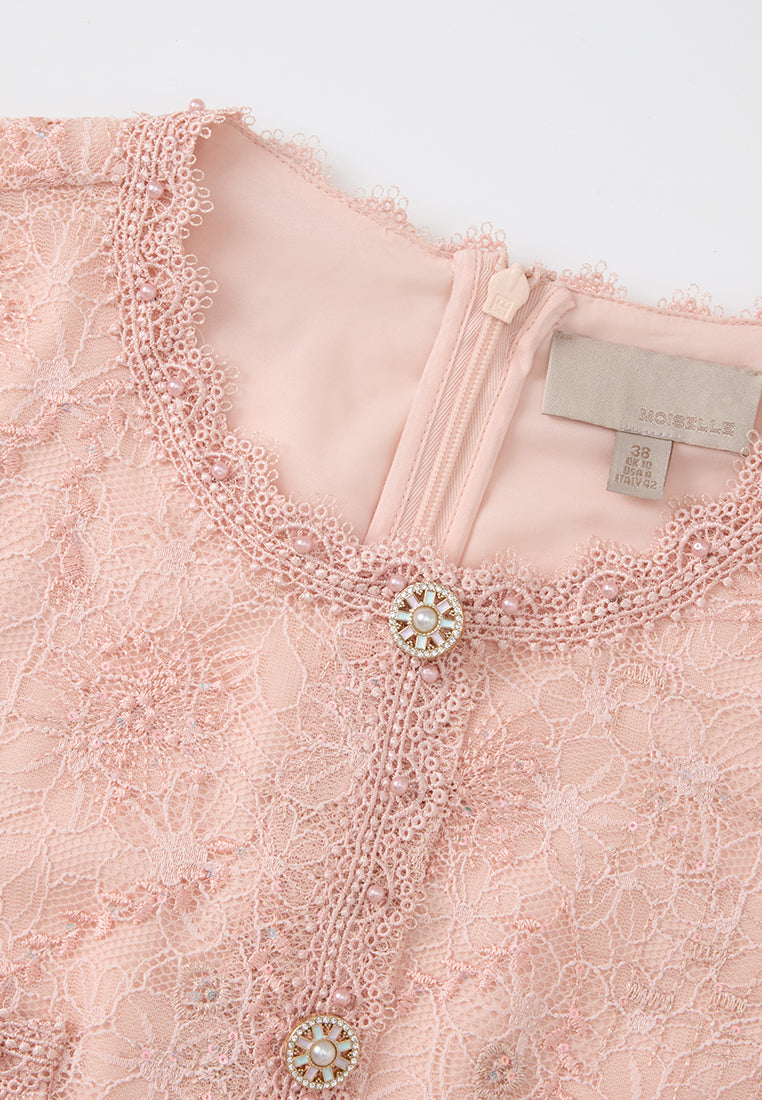 Embellished Enamel-button Lace Top