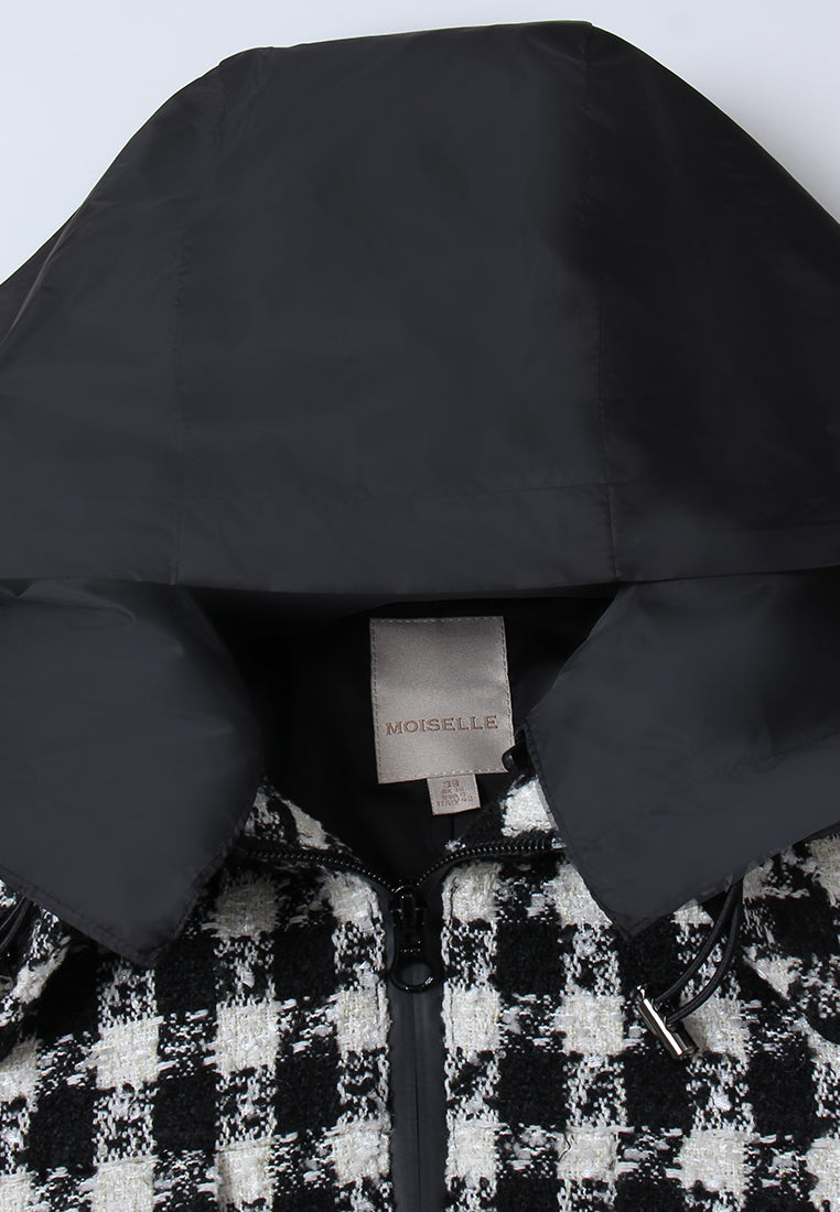 Houndstooth Zip-Front Tailored Coat