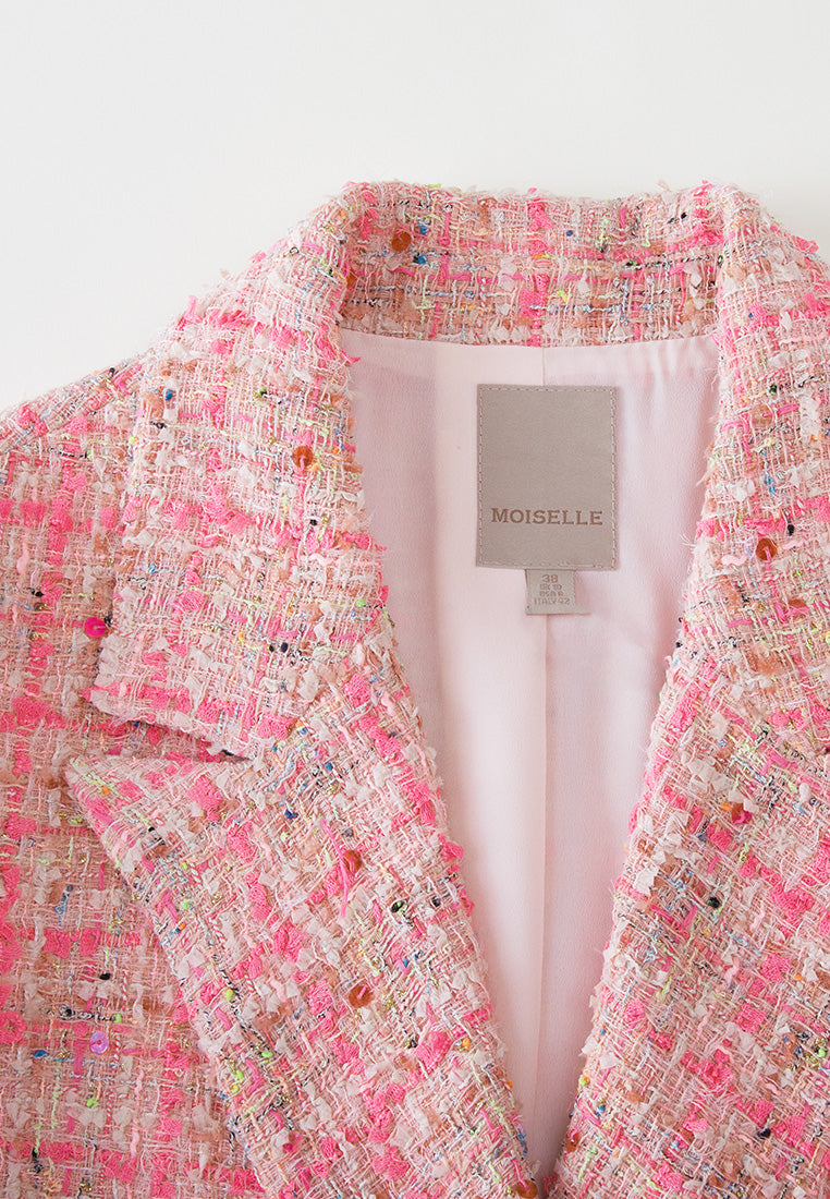 Notched-lapel Double-breasted Checked Sequin-detail Jacket