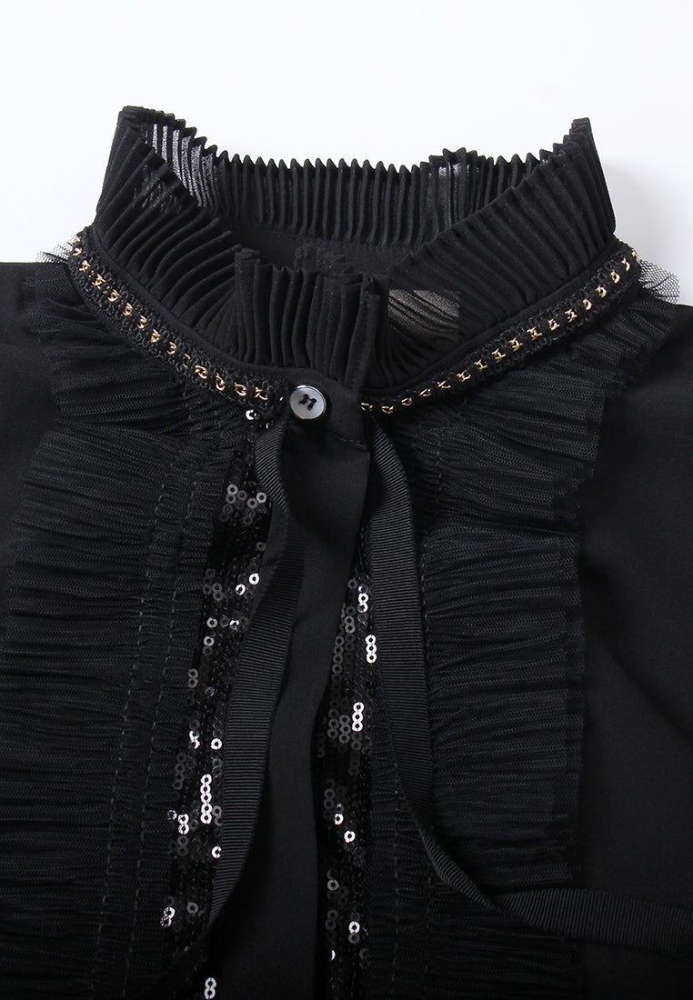 Embellished Pleated Sheer Blouse