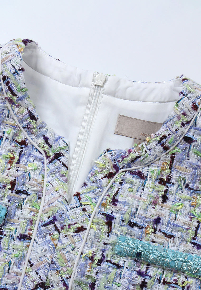 Azure Tweed Structured Dress