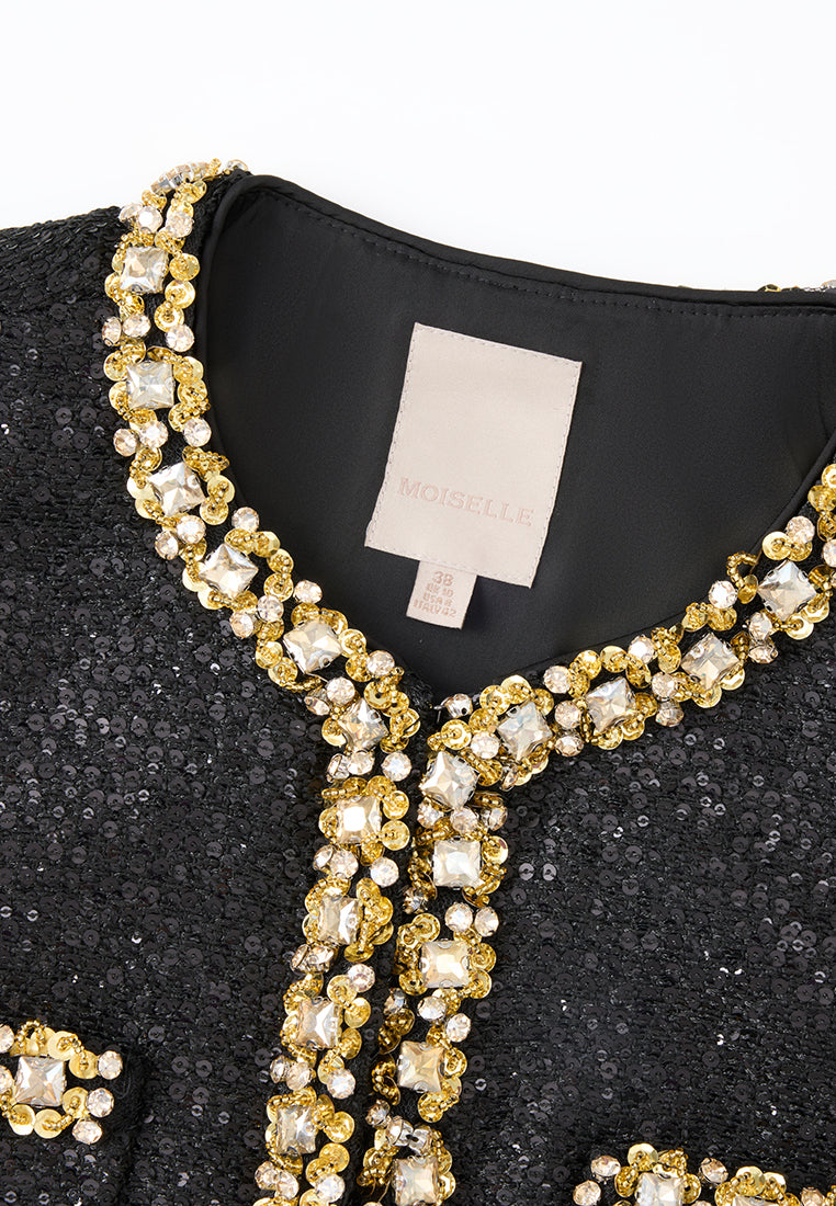 Contrasting Embellished-trim Sequined Jacket