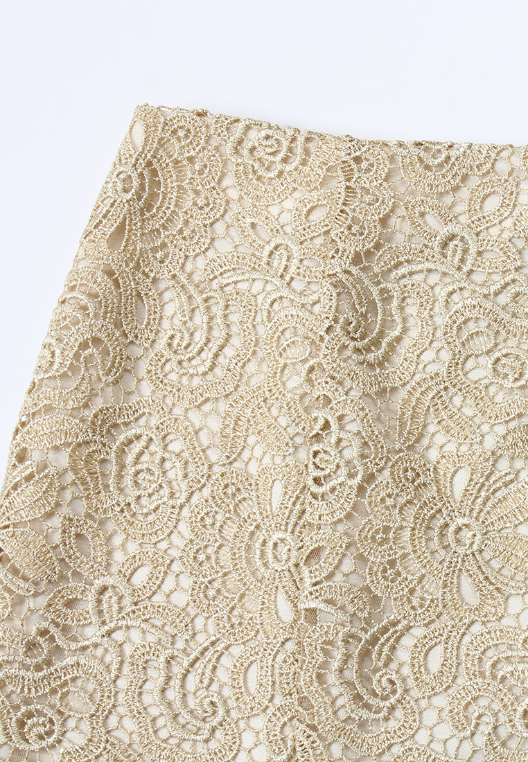 Champagne Lace Midi Skirt