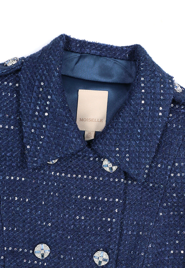 Bleu Impérial Tweed Long Coat