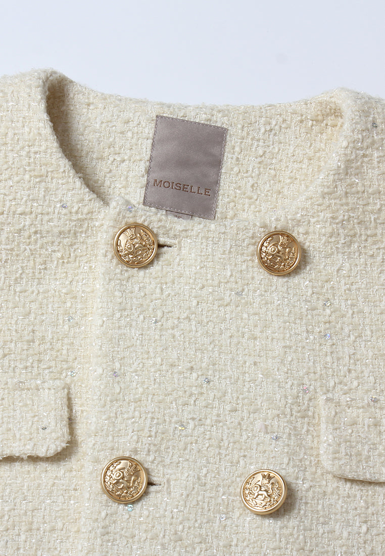 Crème Tresse Gold Button Coat