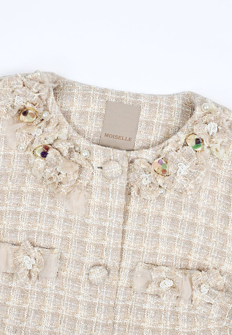 Beige Tweed Fleur Bijou Jacket