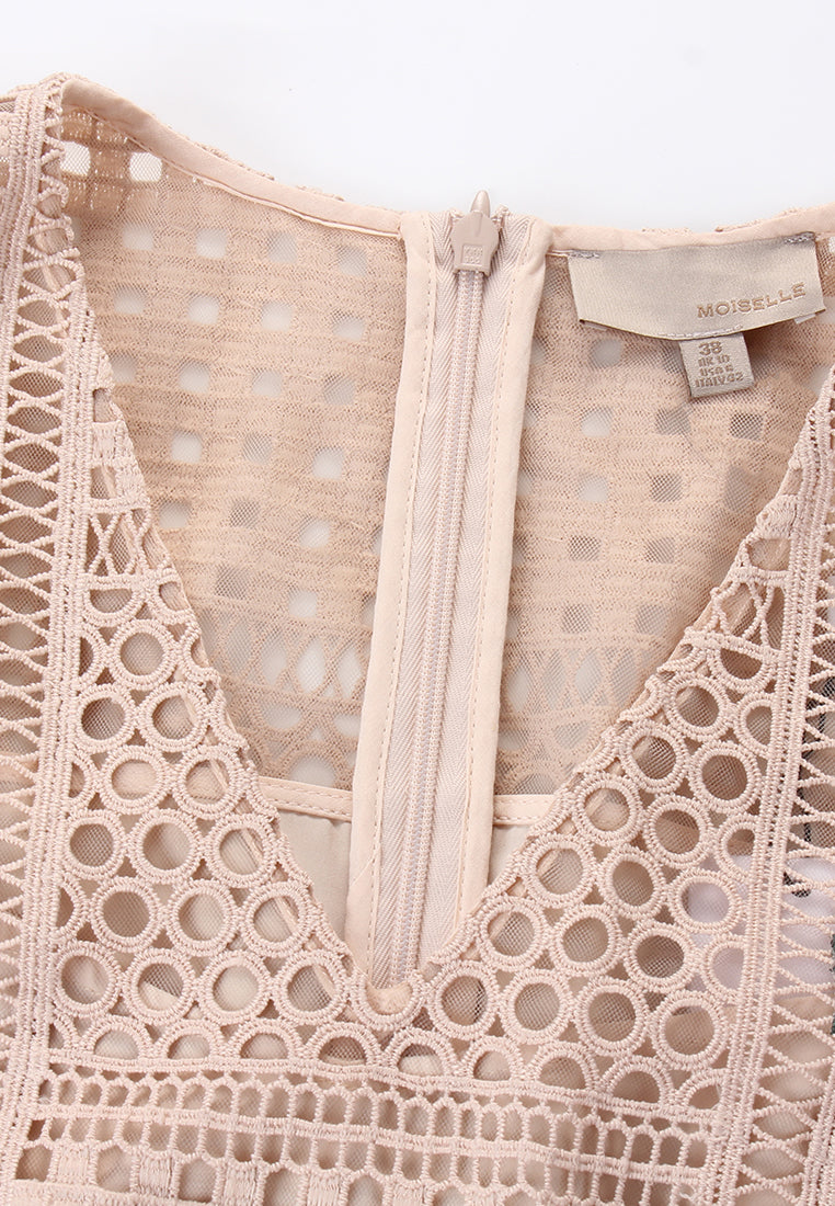 Beige Dentelle Fleuris Dress