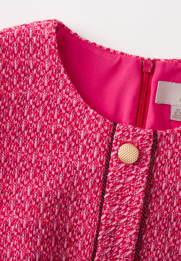 Fuchsia Pink Patch-Pocket Tweed Dress