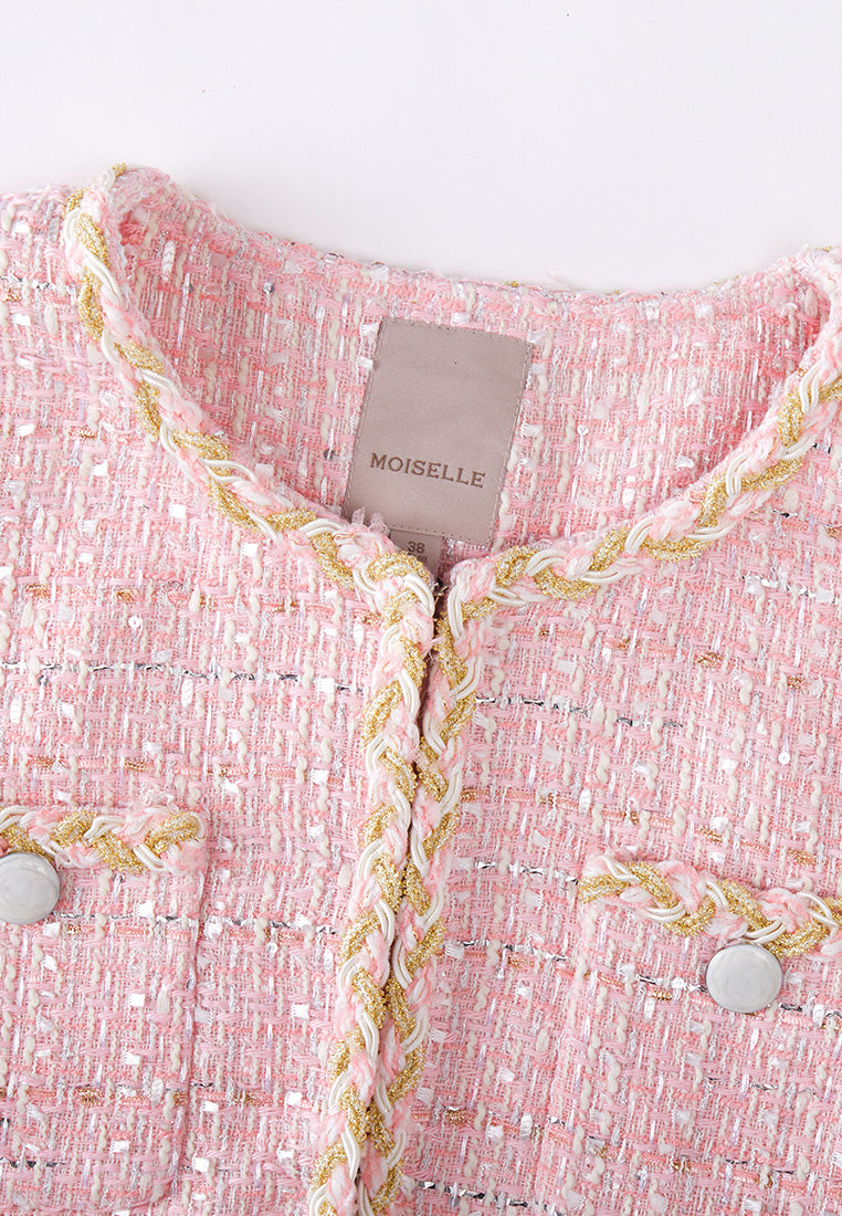 Gold-trimmed Pink Tweed Vest MOISELLE