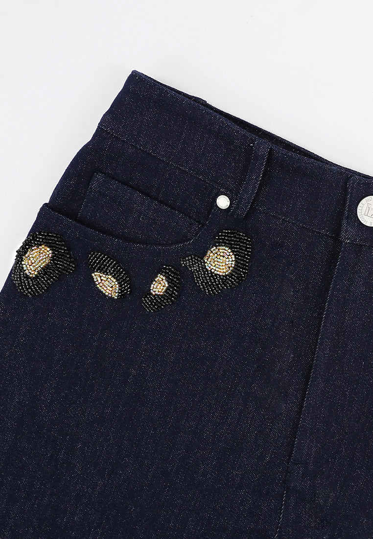 Bleu Denim Sequins Doré Jeans