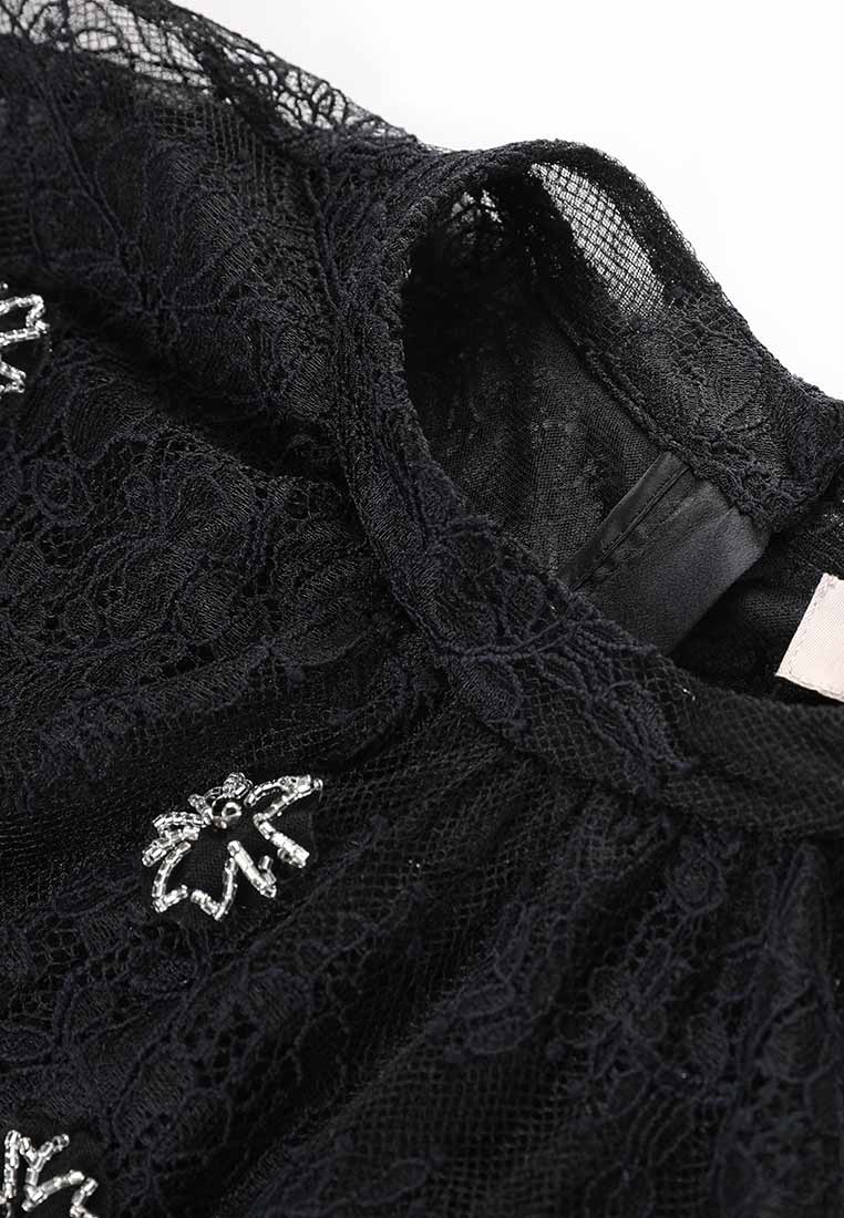 Black See-Through Cape Lace Top - MOISELLE