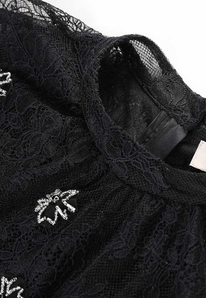 Black See-Through Cape Lace Top - MOISELLE