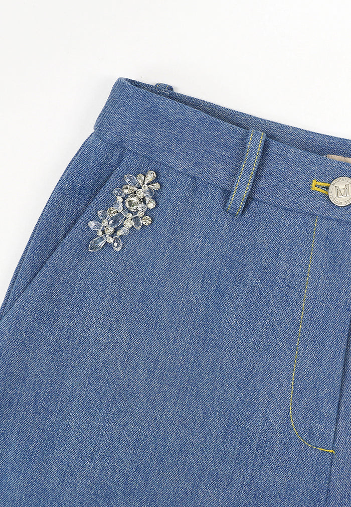 Bleu Denim Fleur Cristal Culottes