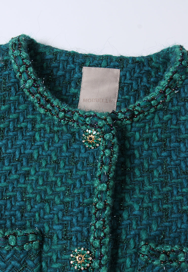 Crystal-button Tweed Cropped Jacket