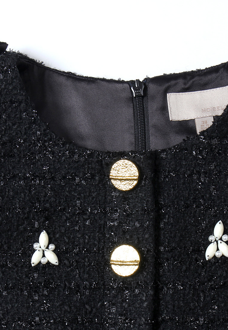 Noir Fleurie Robe en Tweed