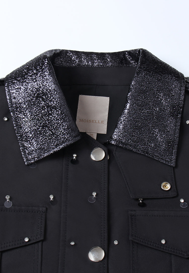 Jeweled Noir Buttoned Jacket