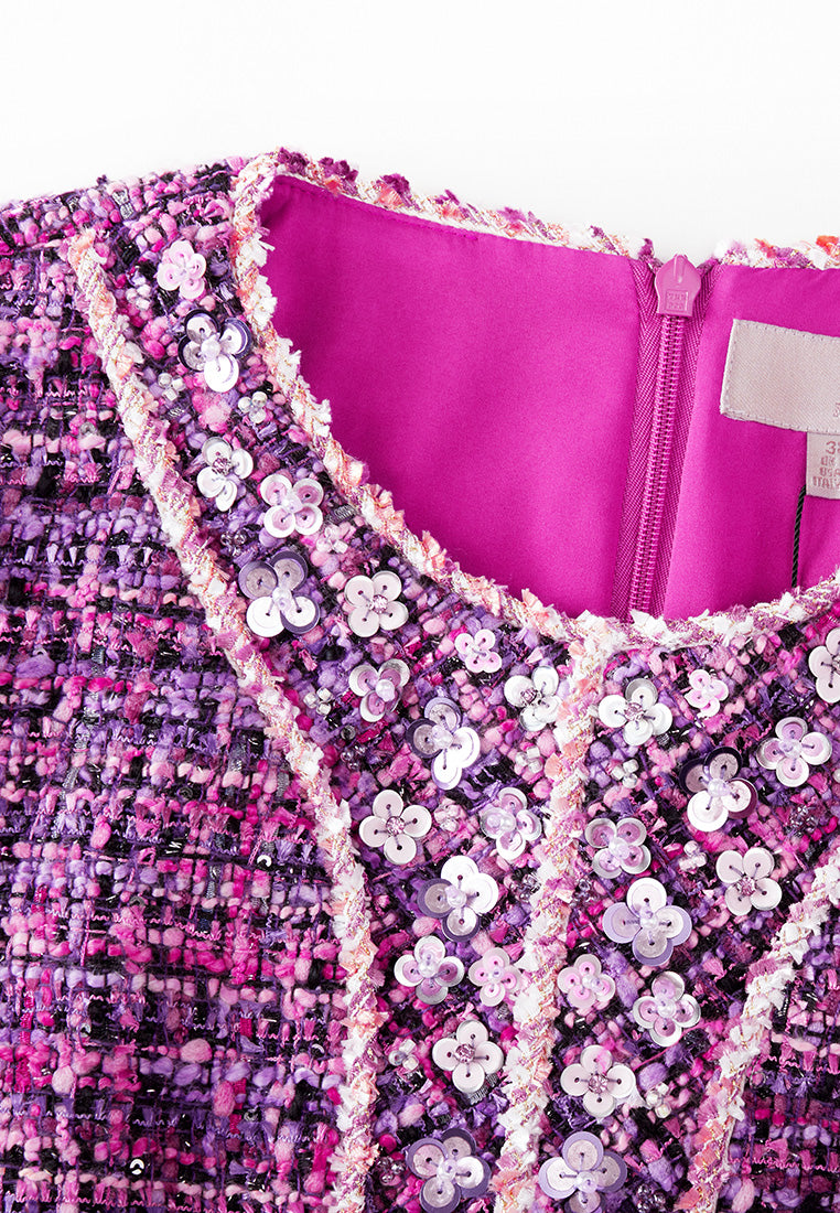 Structured Fuchsia Sequin-detail Trimmed Dress