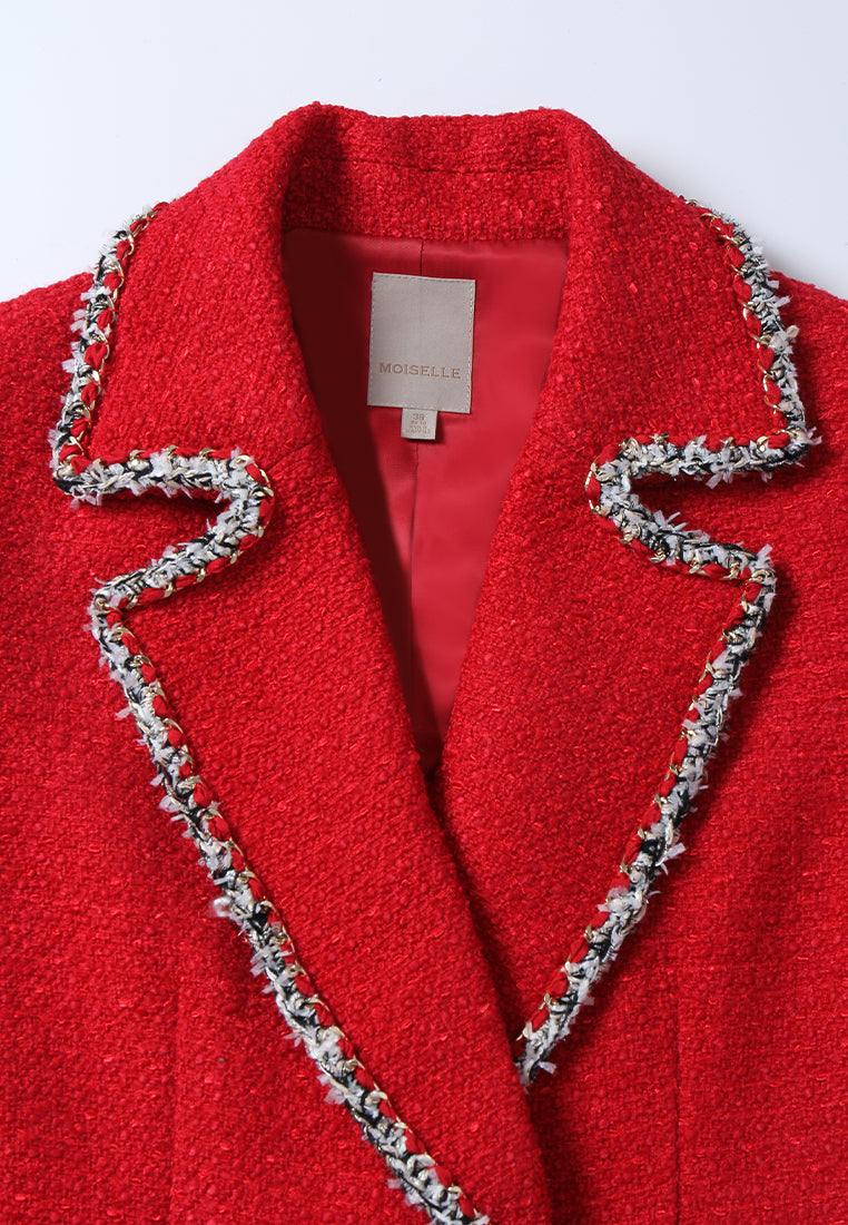 Scarlet Crest Trim Tweed Blazer
