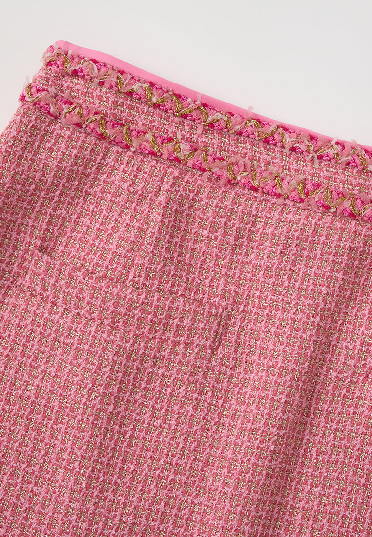Frayed-trim Lurex-detail Tweed Midi skirt
