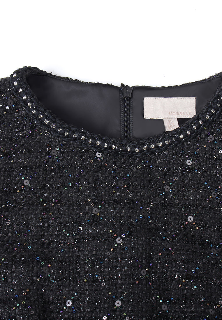 Tweed Bodice Balloon Skirt Dress