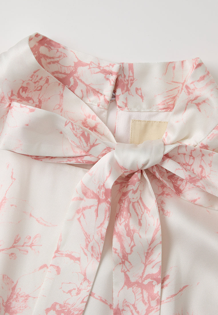 Pussy-bow Motif Twill Panelled Dress